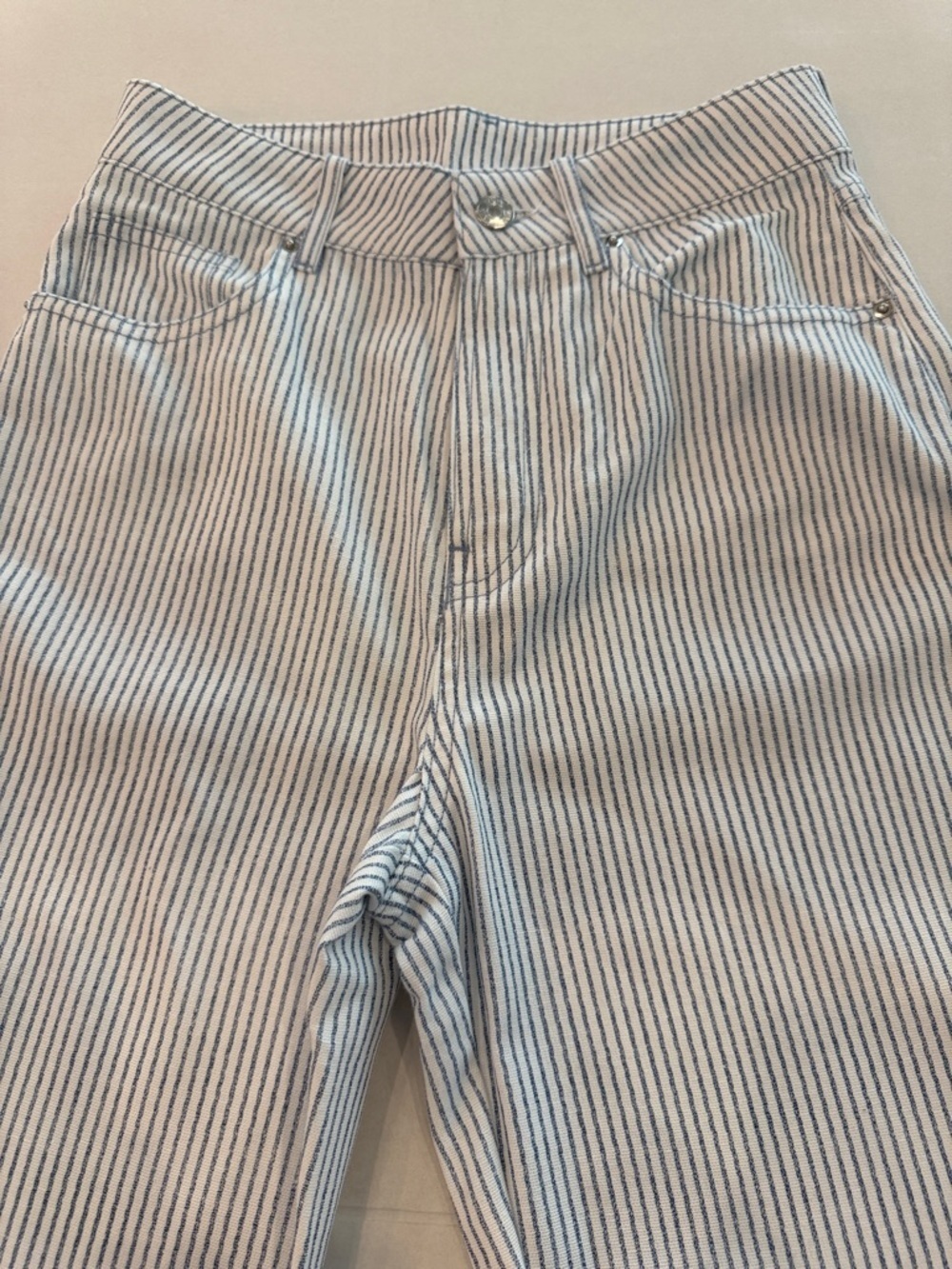 Zara Womens Blue & White Pinstripe Chinos - Picture 2 of 10